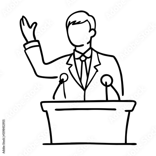 Vector Illustration Speaker Politician at Podium Outline for Presentation or Graphic Design