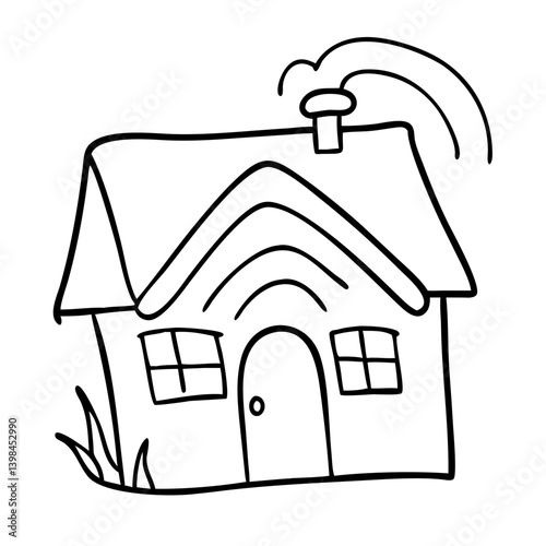 Charming Cartoon House Line Art for Coloring Books and DIY Crafts