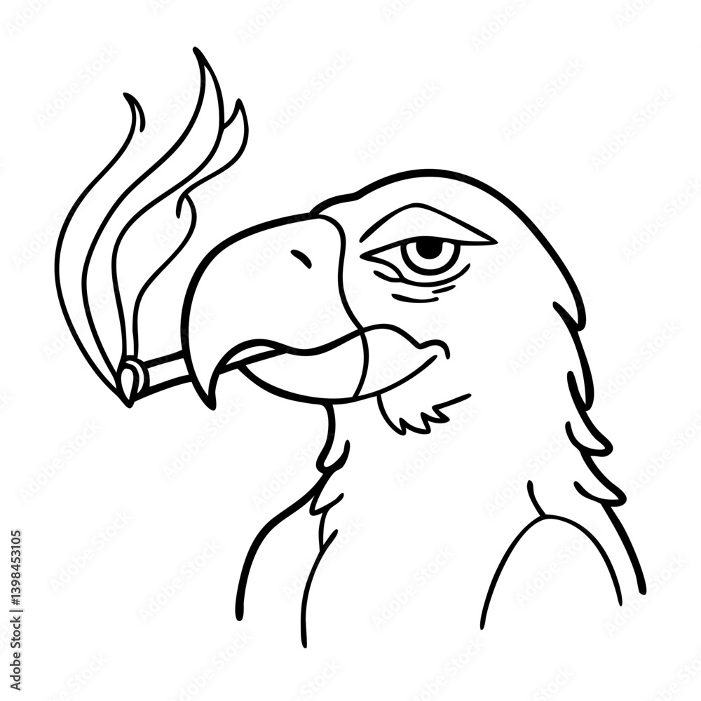 Smoking Eagle Character Line Art for Tattoos and Designs Smoking Eagle Character Line Art for Tattoos and Designs