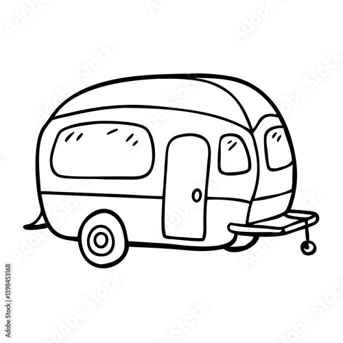 Vintage Caravan Outline Illustration for Camping and Travel Design Projects