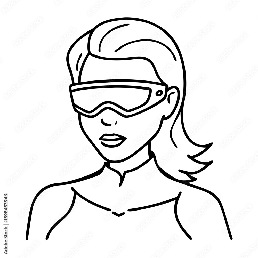 Futuristic Woman Wearing Visor Line Art Vector for Technology Concept Futuristic Woman Wearing Visor Line Art Vector for Technology Concept