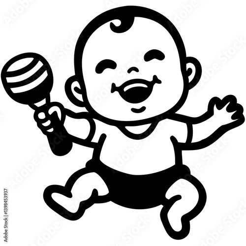 Happy Baby Holding Rattle Vector Illustration for Childrens Designs and Projects