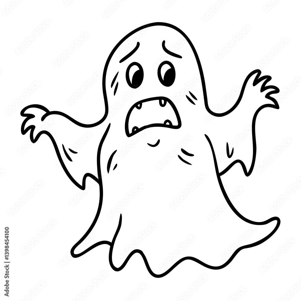 Cartoon Ghost with Scared Expression Perfect for Halloween Designs and Kids Coloring Books Cartoon Ghost with Scared Expression Perfect for Halloween Designs and Kids Coloring Books