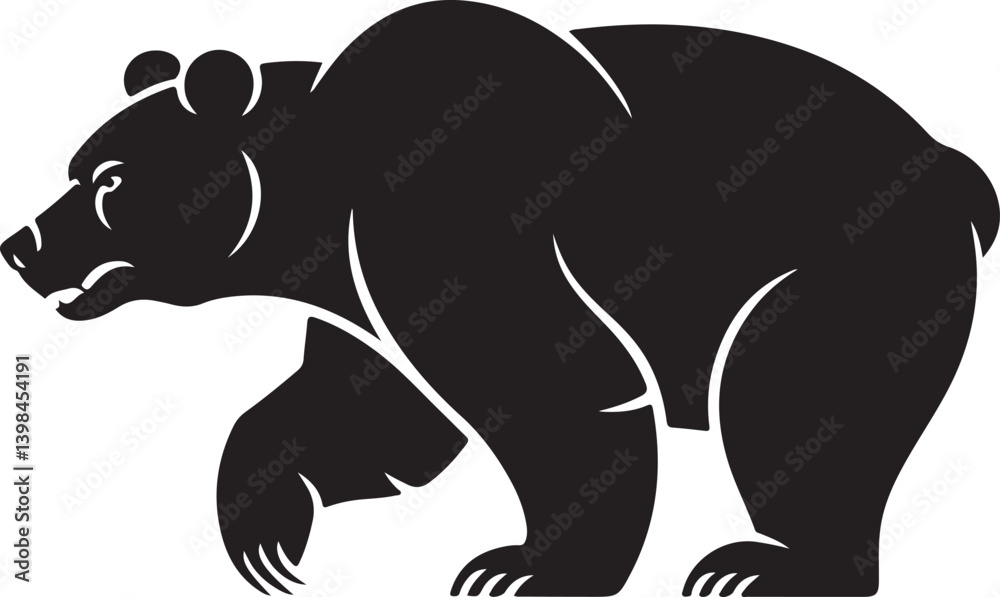 Obraz premium Silhouette of a Bear in Profile Modern Minimalist Animal Outline Design for Wildlife Art and Nature Illustrations