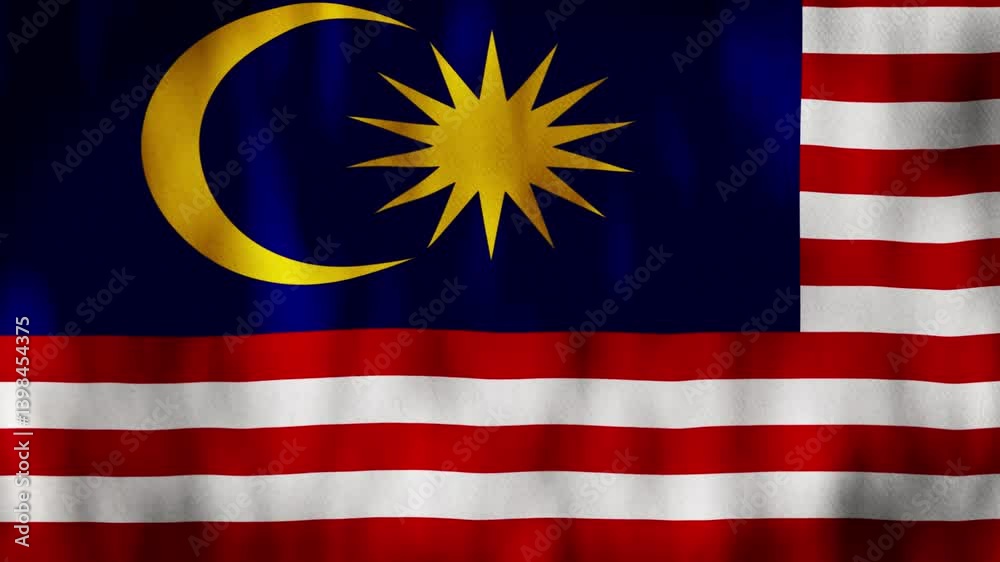 Animated background. Flag of Malaysia in 4k. National flag fluttering in the wind