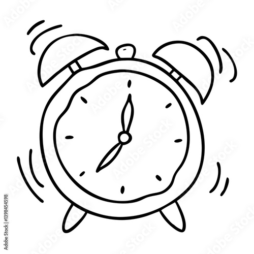Vintage Alarm Clock Outline Vector Illustration for Coloring Books and Design Projects