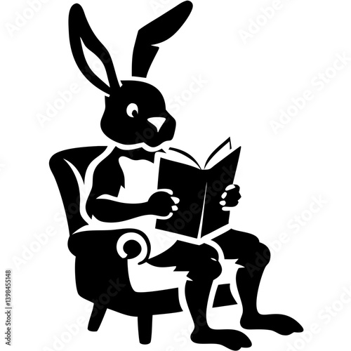 Reading Rabbit Silhouette in Chair Vector Illustration for Decor and Design Projects