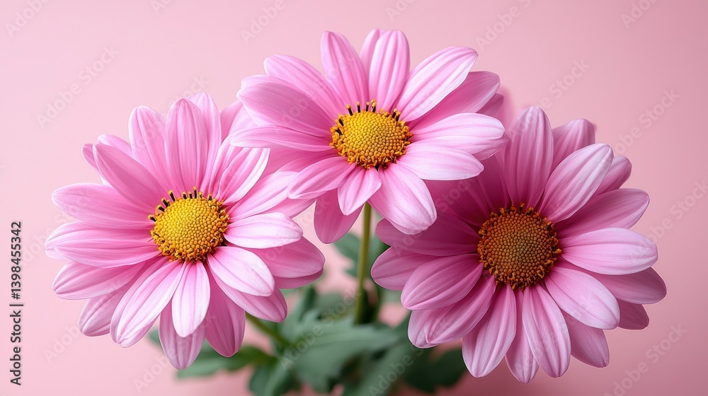 Three Pink Daisies on Pink Background: A Delightful Floral Image Three Pink Daisies on Pink Background: A Delightful Floral Image