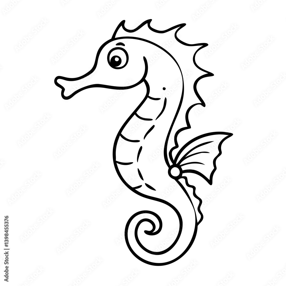 Fototapeta premium Cute Seahorse Outline Vector Illustration for Kids Coloring and Ocean-Themed Designs