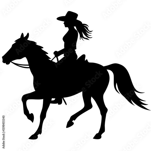 Silhouette of Female Horse Rider Cowboy Hat Equestrian Art Vector