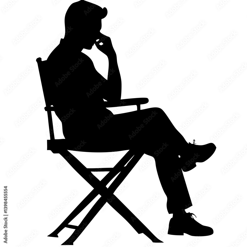 Fototapeta premium Silhouette Thinking Person Sitting Director Chair Vector Illustration