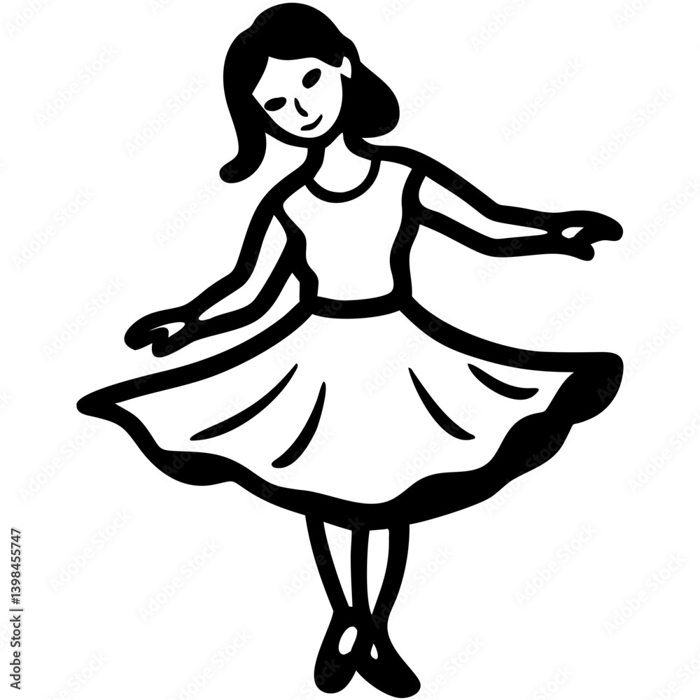 Fototapeta premium Silhouette of Dancing Girl in Dress for Art Projects and Coloring Books