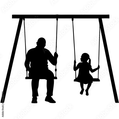 Silhouette of Father and Daughter on Swing Set Family Bonding Vector Art