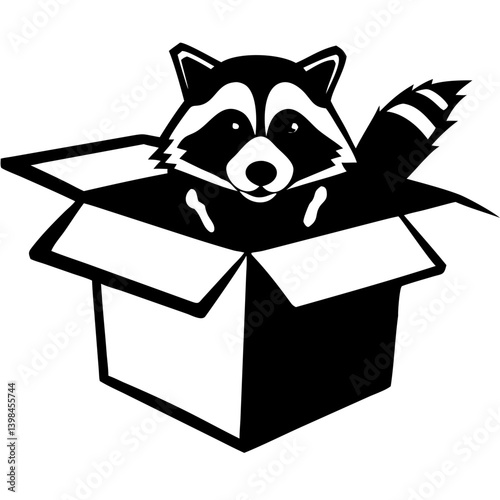 Vector Illustration of Raccoon Popping Out of Cardboard Box for Creative Design Projects