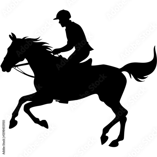 Equestrian Rider Silhouette on Galloping Horse Vector Illustration