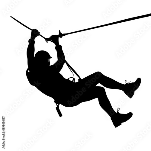 Silhouette of Person Ziplining Adventure Vector Illustration for Outdoor Activities