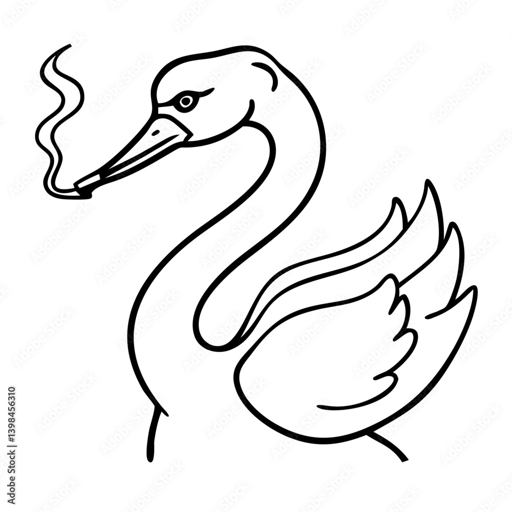 Obraz premium Vector Illustration Smoking Swan Line Art for Tattoo and Coloring Book Designs