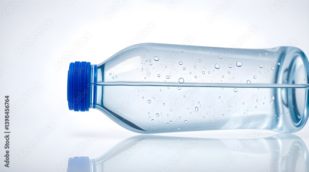 A refreshing bottle of sparkling water, lying on its side, catches the light, showcasing its crystalline clarity and tiny bubbles dancing within. A refreshing bottle of sparkling water, lying on its side, catches the light, showcasing its crystalline clarity and tiny bubbles dancing within.