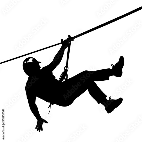 Silhouette Vector of Person Ziplining Outdoor Adventure Illustration