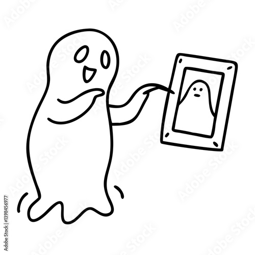 Happy Ghost Holding Portrait Cartoon Illustration for Halloween Decoration