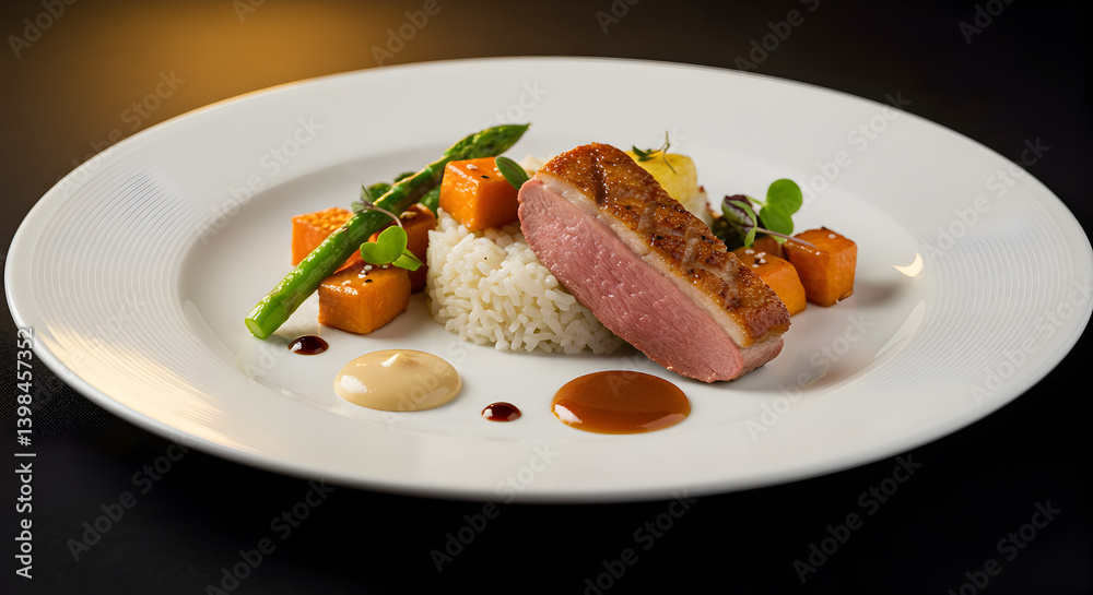 Exquisite Gourmet Fusion Dish Presented on A Sophisticated Modern Plate Exquisite Gourmet Fusion Dish Presented on A Sophisticated Modern Plate
