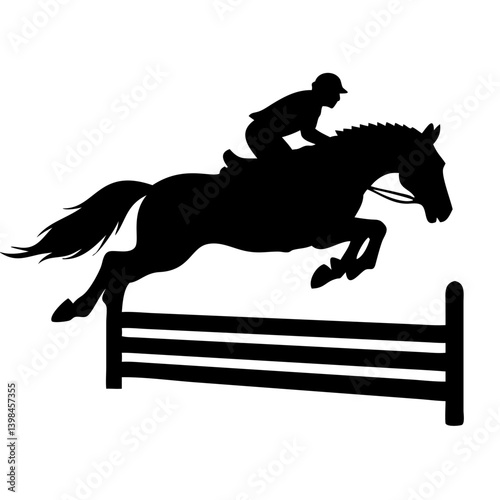 Horse Rider Silhouette Jumping Over Fence Equine Sport Vector Art