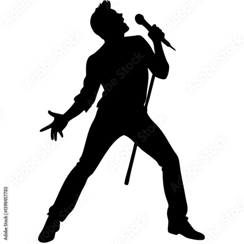 Energetic Silhouette of Singing Performer with Microphone for Creative Design
