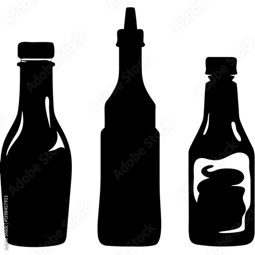 Black Silhouette Condiment Bottle Set Vector Art for Design Projects