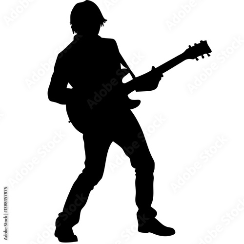 Silhouette Electric Guitar Player Vector Illustration for Music Art Design and Posters