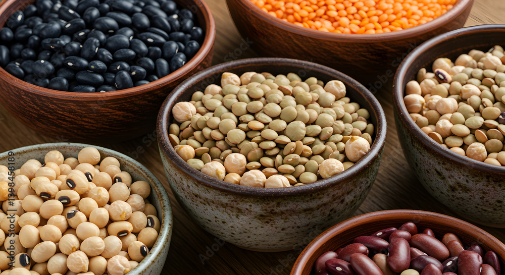 Assortment Of Organic Beans And Lentils Displayed In Ceramic Bowls Assortment Of Organic Beans And Lentils Displayed In Ceramic Bowls