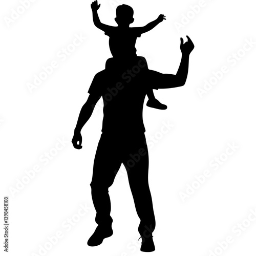 Father and Son Silhouette Piggyback Ride Family Bonding Vector Art for Wall Decor