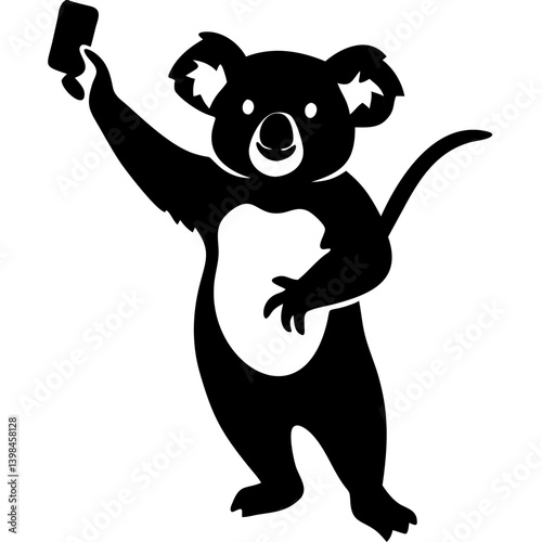 Koala Silhouette Holding Smartphone Vector Illustration for T-Shirts and Coloring Books