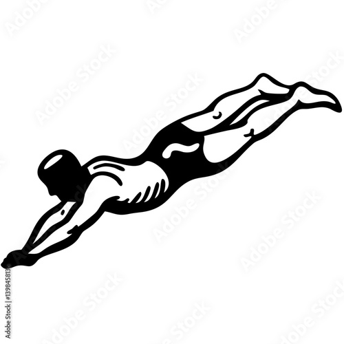 Swimmer Diving Silhouette Black and White Vector for Sports Logos and Design Projects