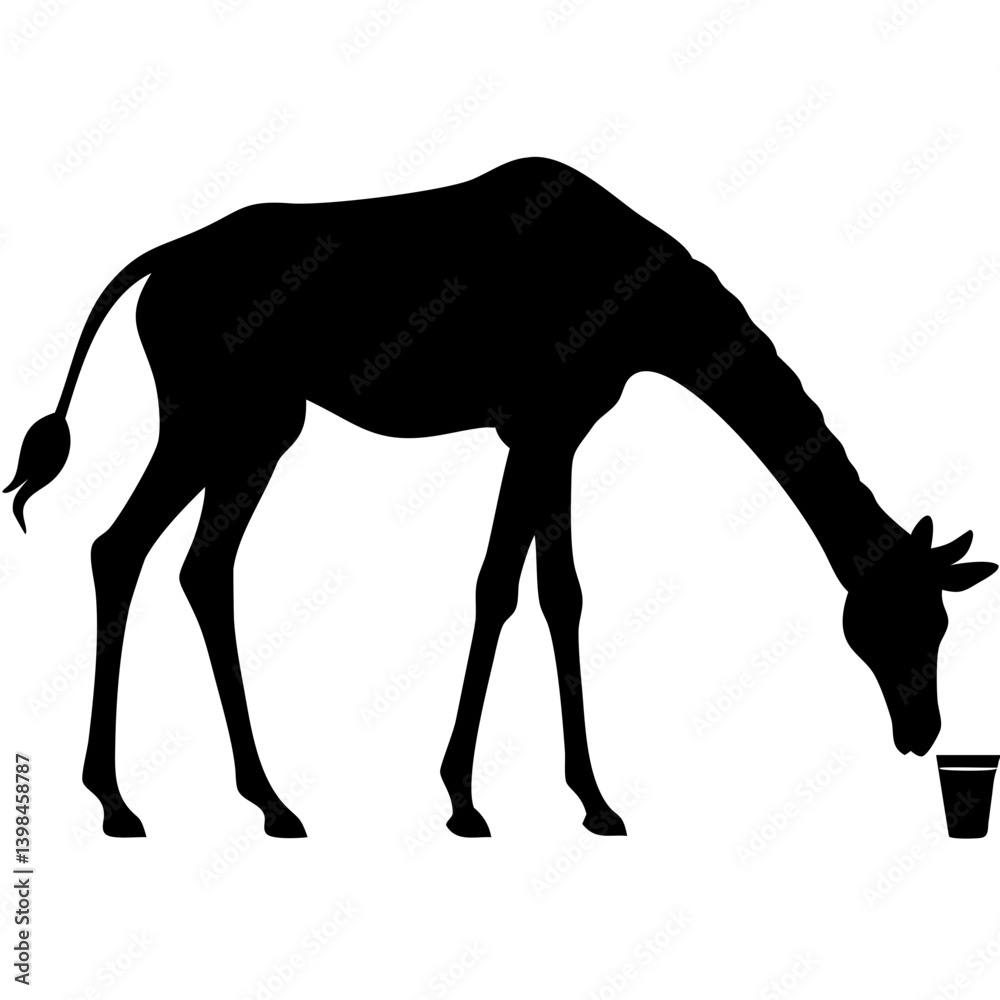 Giraffe Silhouette Drinking Water Vector for Art and Design Projects Giraffe Silhouette Drinking Water Vector for Art and Design Projects