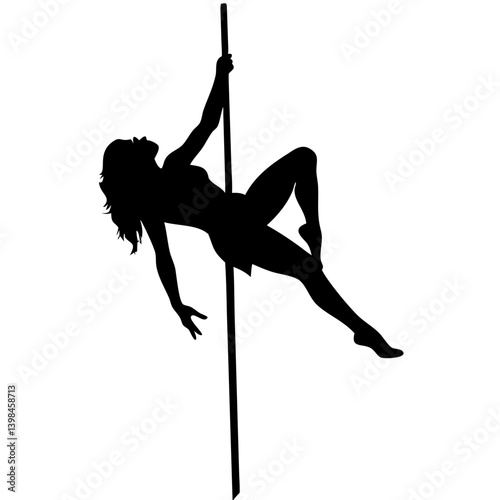 Silhouette of Woman Performing Pole Dance Vector Illustration for Fitness and Art Design