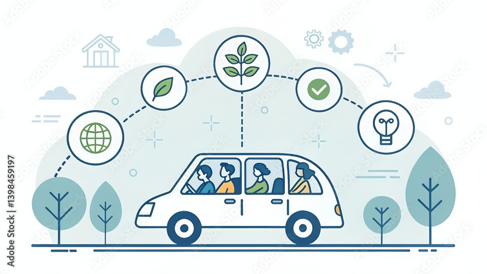 Eco Friendly Carpool Sustainable Transportation Green Commute People Nature Environment