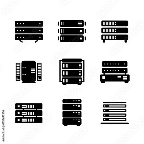 Server Silhouette Vector Bundle Black and White Server Clipart EPS Illustration