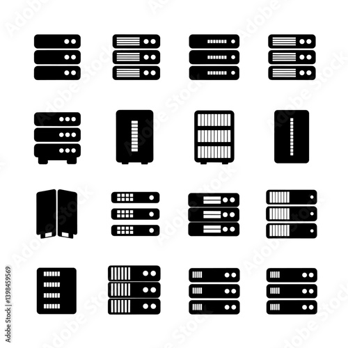 Server Silhouette Vector Bundle Black and White Server Clipart EPS Illustration