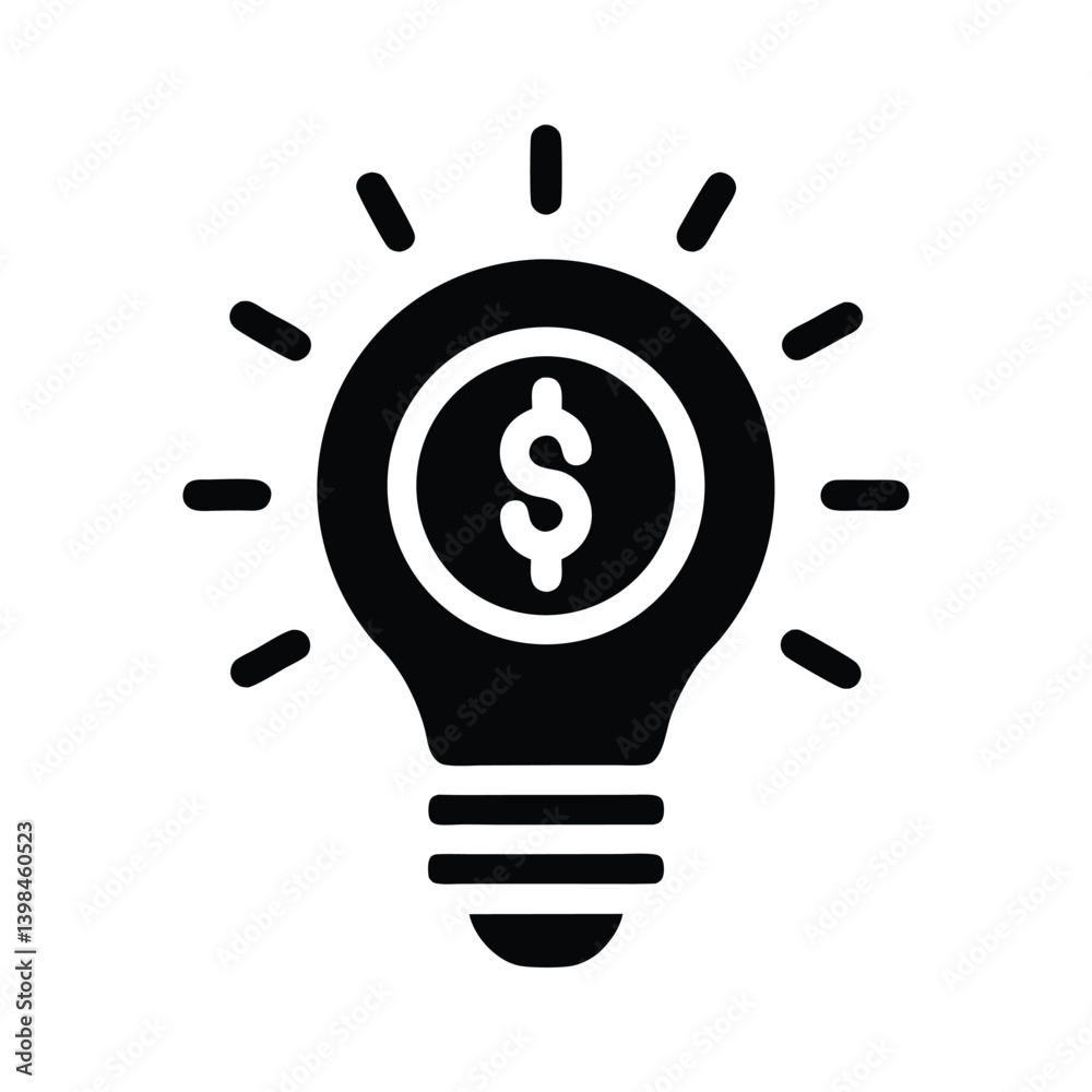 Creative Black Bulb with Dollar Sign Icon Idea on Transparent Background Design Creative Black Bulb with Dollar Sign Icon Idea on Transparent Background Design