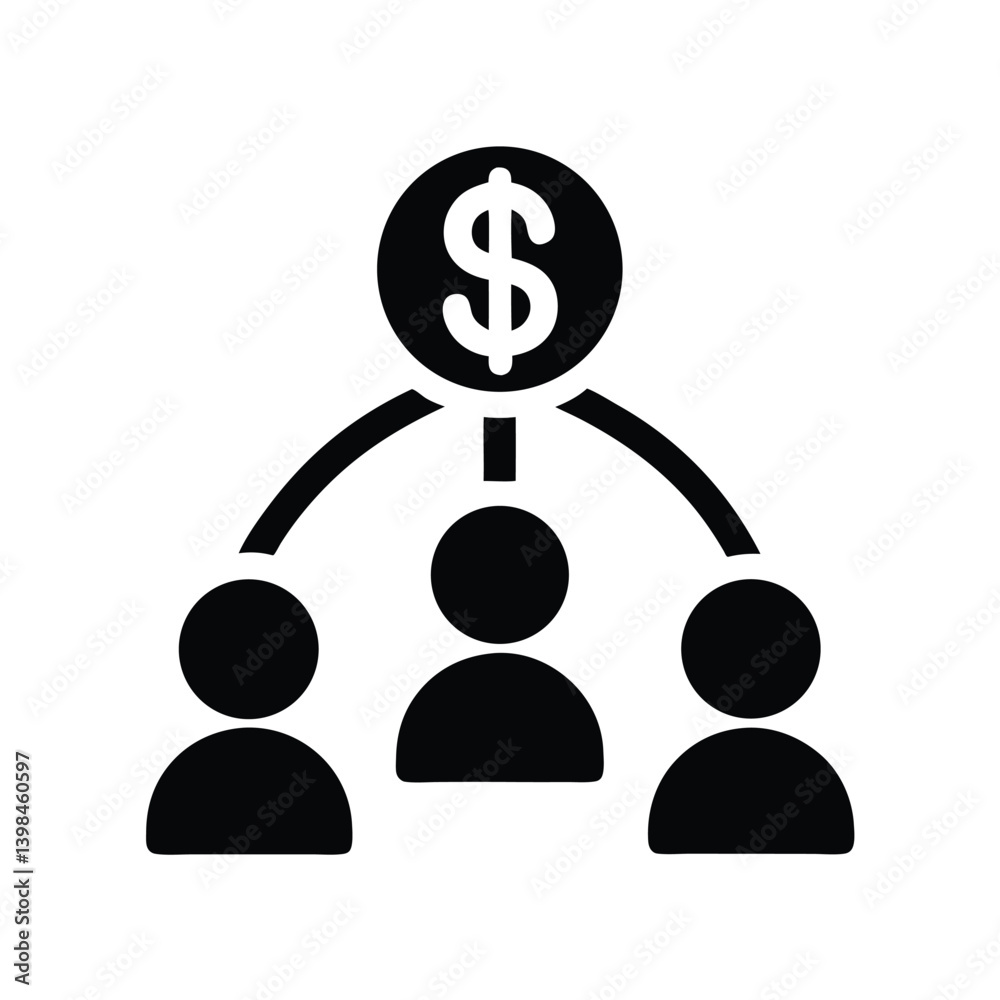 Dollar Coin Linked to People Icons, Black Silhouette on Transparent Background Dollar Coin Linked to People Icons, Black Silhouette on Transparent Background