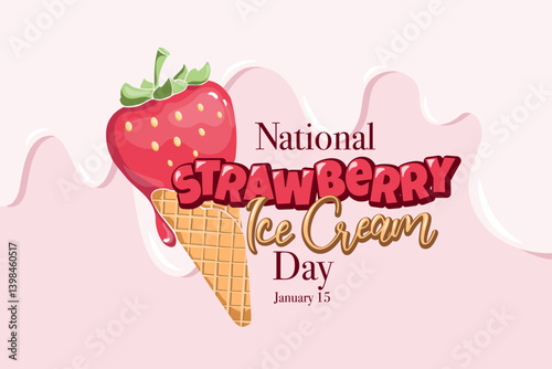 vector graphic of national strawberry ice cream day, national ice cream day celebration. flat design. flyer flat illustration.