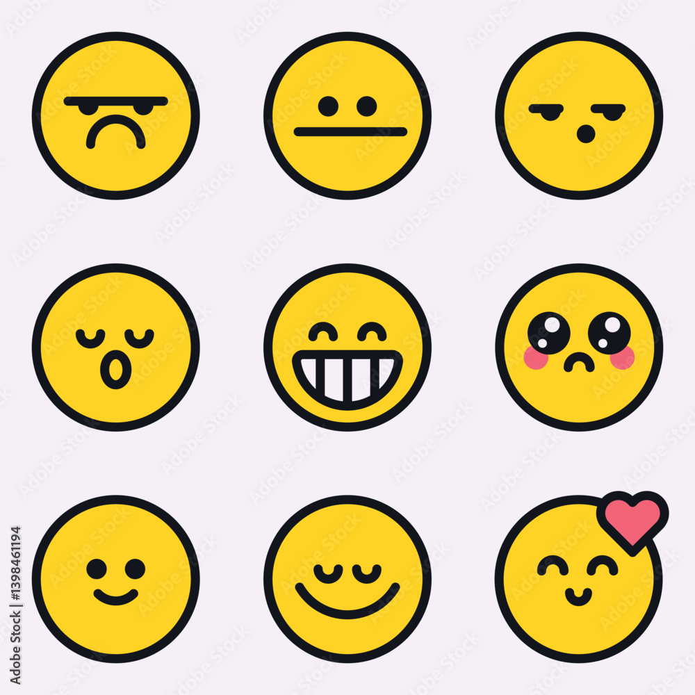 Fototapeta premium Flat Emoji Faces – Emotions Icon Set