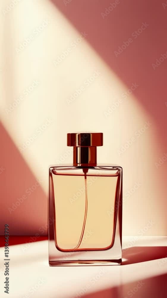Elegant perfume bottle displayed in soft light showcasing minimalistic design and natural shadows Elegant perfume bottle displayed in soft light showcasing minimalistic design and natural shadows