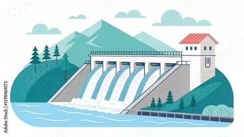 Obraz na płótnie Hydroelectric Dam Mountain Landscape Renewable Energy Power Generation Water Resource w salonie