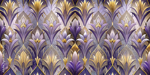 Elegant purple and gold floral pattern design for contemporary decor.