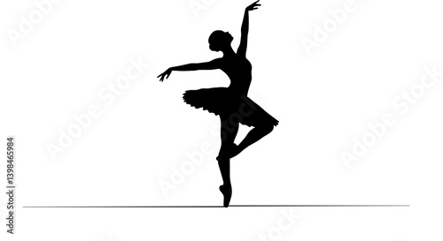 Dancing silhouette ballerina in graceful pose against white background  