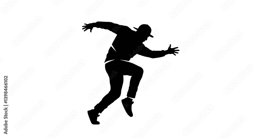 Obraz premium Dancing Silhouette Expressing Joy Against White Background 