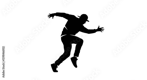 Dancing Silhouette Expressing Joy Against White Background  