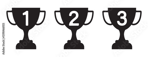 Trophy cup icon, victory cup, black silhouette of a trophy. Victory, winner. Merits and achievements. The best result. Vector illustrations EPS 10