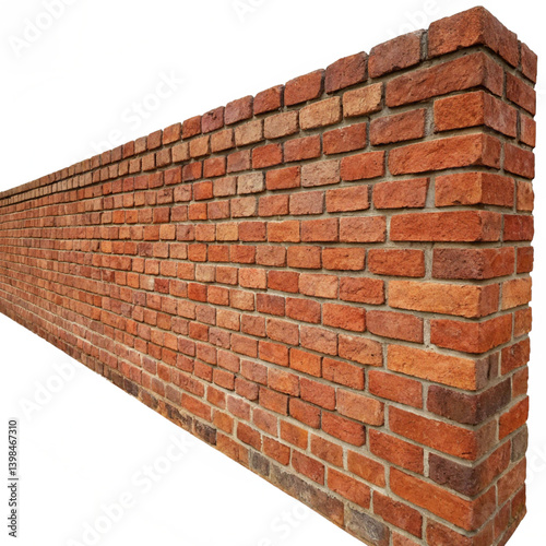 A Long Red Brick Wall Corner View Showing the Texture and Pattern